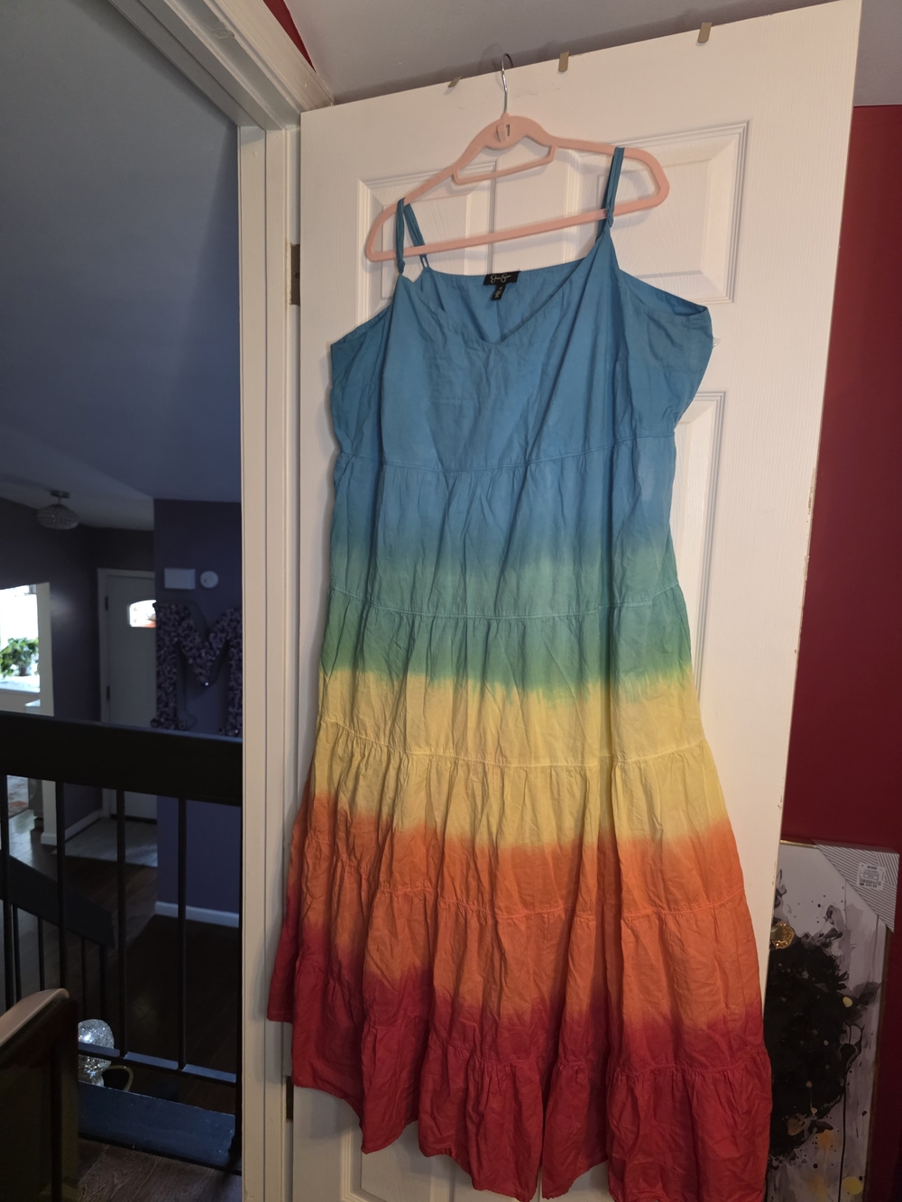 Jessica Simpson Ombre Tiered Maxi Dress in Blue, Green, Yellow, Orange, Red